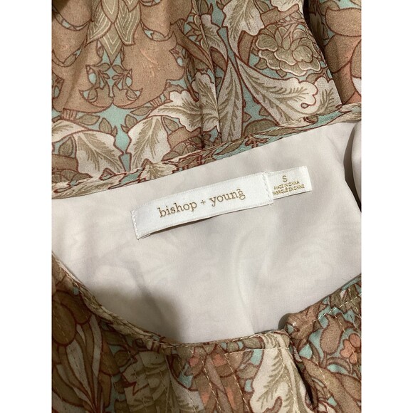 Bishop & Young Tan Floral Sheer Long Sleeve Blouse Boho Peasant S - Picture 5 of 6